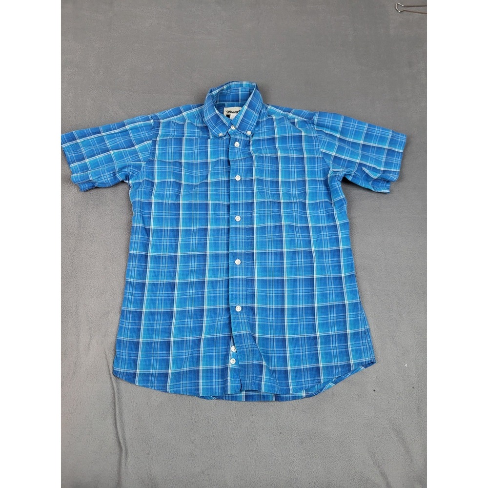 Wrangler Riata Shirt Kids Large Blue Lightweight Button Up Western Camp‎ Shirt